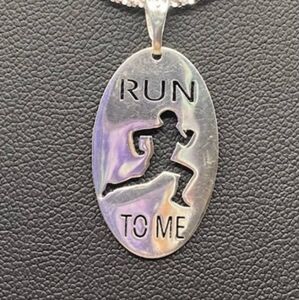 CUSTOM DESIGNED STERLING SILVER 925 ''RUN TO ME'' TAG CHARM PENDANT DOUBLE SIDED